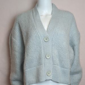 Anine Bing Maxwell Mohair Wool Blend Cardigan Lounge Sweater in Light Blue XS